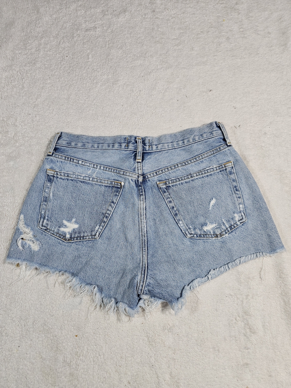 Agolde Light Blue Distressed High-Rise Denim Shorts. - Picture 6 of 9
